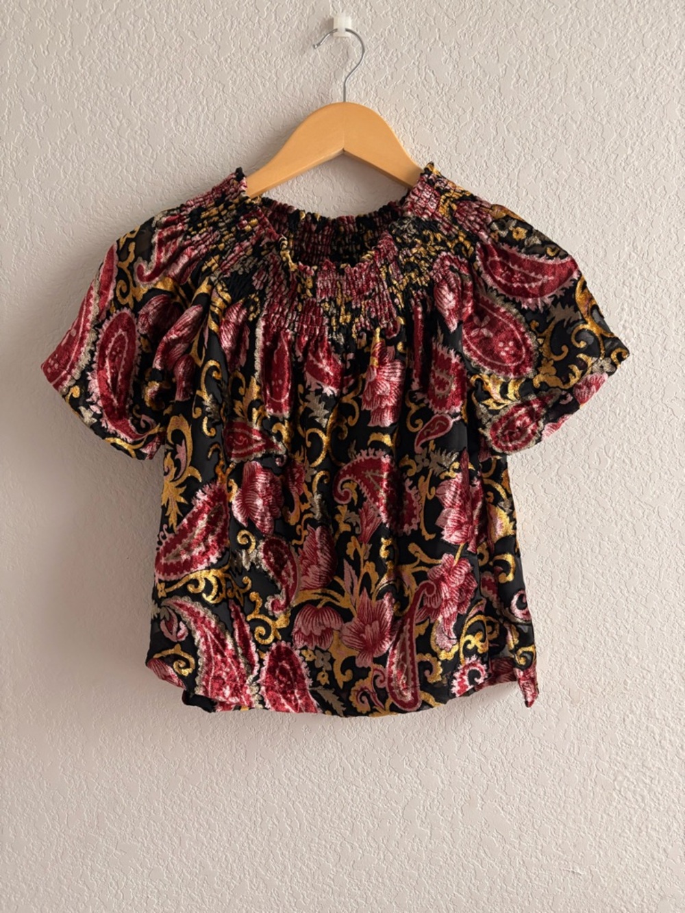 seen worn kept velvet floral off shoulder blouse anthropologie xs